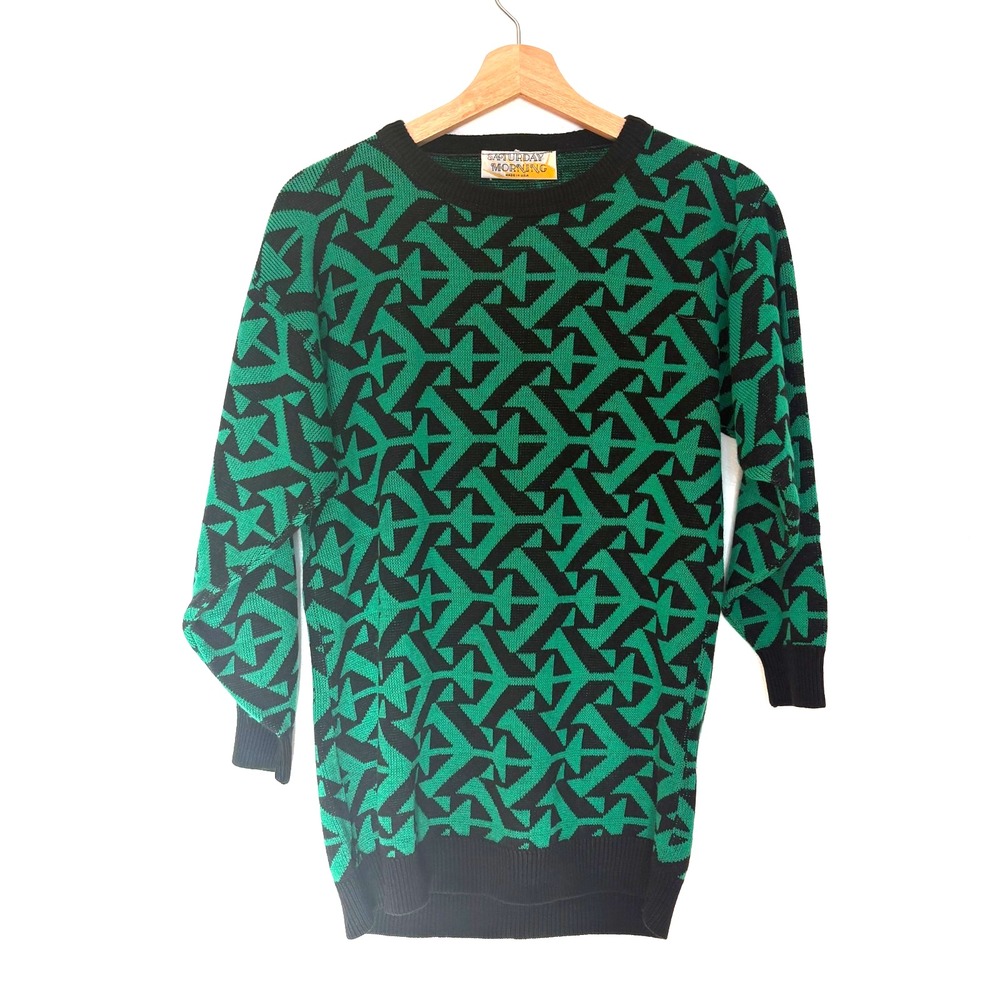 Vintage 'Saturday Morning'‎ Women's Sweater, Green & Black, Size Large